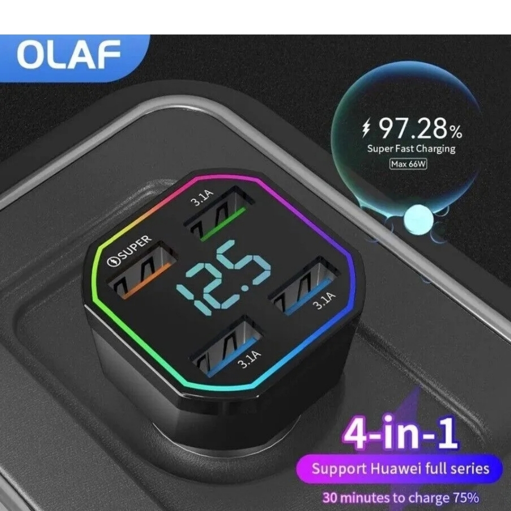 4 USB 66w Port Fast Car Charger Adapter LED For iPhone Samsung Android Cellphone